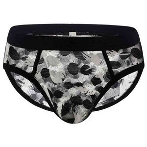 Gentlman's Charming Underwears Feather Printed Durable Lace Mens Underpants Sexy Enough Mix-Color Briefs T220816