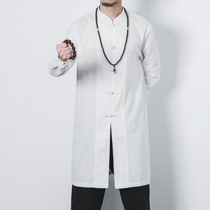 Erkek Ceket #7911 Bahar Sonbahar Pamuk Keten Kat Erkekler İnce Uzun Kollu Vintage Sıradan Mandarin Yakası Çin Stili M-5XL Beyaz/Siyah/Mavi