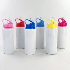 Lager 20oz 600 ml Sublimation Aluminium Wasserflasche Sublimation Blanks Becher mit Strohtransfer Drucken breiter Mund -Sport -Flaschen