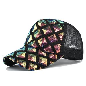 Rainbow Sequins Paillette Bling Shinning Mesh Baseball Cap Striking Pretty Adjustable Women Girls Hats For Party Club Gathering 5 colors