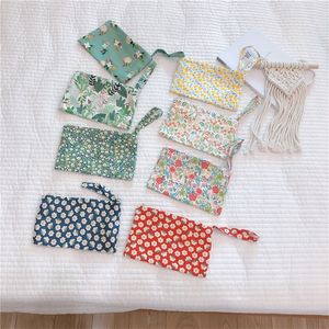 Fresh Floral Print Cotton Coin Purse Hand Carry Small Cloth Bag Headphone Bag Travel Cosmetic Pouch Make Up Storage Bags