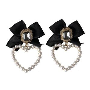 S925 nadel Süße Schmuck Schwarz Bowknot Ohrringe Design Kristall Glas Simulierte Perlen Herz Tropfen Ohrringe Für Mädchen GC1223