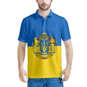 Fashion Spring Autumn Shirt National Emblem National of Ucraina Blue and Yellow Design Casual Sloeve Shirts for Men 220620
