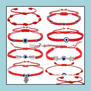 Charm armband smycken handvävd lycklig röd sträng blå turkisk ond öga pendent armband för kvinnor grossist droppleverans 2021 qgchx