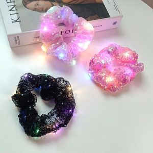 New Arrival Girls LED Luminous Scrunchies Hairband Ponytail Holder Headwear Elastic Hair Bands Solid Color Hair Accessories