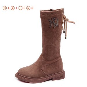 Bamilong Children's Plush High Boots Autumn Winter Children's Rhinestones Boots Girls nee-High Princess Boots LJ201201