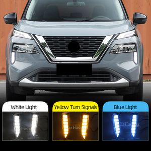 1Set For Nissan X-trail Xtrail 2021 2022 Car DRL Dynamic Turn Yellow Signal Lamp LED Daytime Running Light Fog lamp