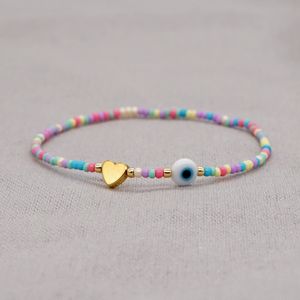 20pcs/lot Fashion Jewelry Colorful Seed Beaded Golden Heart Charm Bracelet Evil Eye Bracelets for Women Lovers