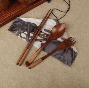 3PCS/Set w stylu japoński zestaw sztućców drewnianych pałeczki łyżka łyżka widelca