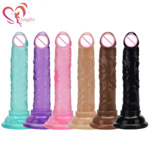 Jingzhi Mini Jelly Dildo för kvinnor Big Dick Strapon Sexiga leksaker mjuk realistisk för anal penis med sugkopp vuxen