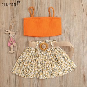 Girls Clothing Sets Spring Summer Flower Knitted Suit Kids Top Pleated Skirt Outfit for Baby Clothes 220326