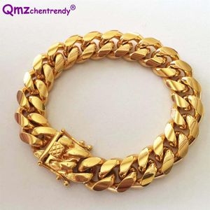 High Quality Stainless Steel Curb Cuban Chain Dragon Clasp Bracelets Men Women Fashion Gold Silver Bangles 8mm 10 12 14mm 23cm209W