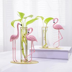 Vasen Flamingo Form Dekoration Für Mädchen Hydrokultur Pflanzenbehälter Tischplatte Ornament Eisen Blume Glas Wohnzimmer WohnkulturVasen