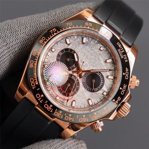 Klasyczne męskie zegarki Automatyczne obserwowanie Rose Gold Case Ceramiczne ramki meteorytowe Luksusowy pasek Gumowy pasek zegarowy