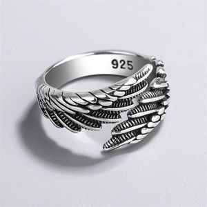 925 Stampringar Hip Hop Vintage Couples Creative Wings Design Thai Silver Party Jewelry Birthday Presents GC1394
