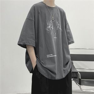 Summer 11-Shirt Mężczyźni Tshirt Kobiety Lightning Print Krótkie rękawki T-koszulka retro ciemna kurtka koreańska luźna trend harajuku 220509