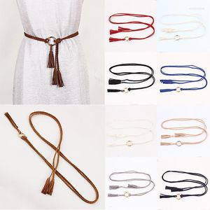 Belts Fashion Women Waist Belt Solid Color Braided Tassel Boho Girls Thin Rope Knit For Dress Waistbands AccessoriesBelts Emel22