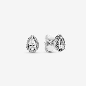 100% autentisk 925 Sterling Silver Sparkling Teardrop Halo Stud örhängen Fashion Earring smycken Tillbehör för kvinnor gåva