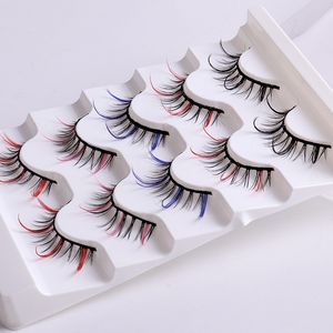 Handmade Reusable Color False Eyelashes Extensions Soft Light Thick Multilayer Mink Fake Lashes Full Strip Lashes Makeup for Eyes easy to Wear