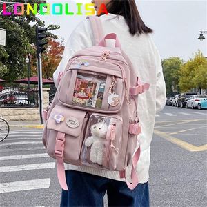 Cute Women Backpack Waterproof Multi-Pocket Nylon School Bagpacks for Student Female Girls Kawaii Laptop Book Pack Mochilas 220422