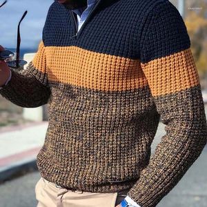 Erkek Sweaters Erkekler 2022 Sonbahar Kış Kazak Uzun Kollu V Boyun Çizgili Renk Bloğu Patchwork Örme Sweater