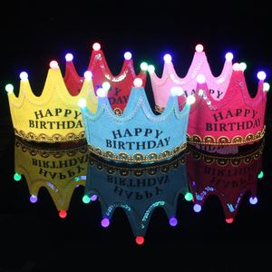 Suministros para fiestas infantiles Led Crown Hat Navidad Cosplay King Princess Happy Birthday Cap Luminous Leds Colorful Sparkling Headgear LK153