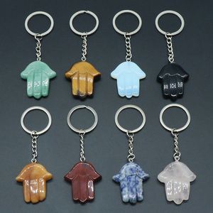 Keychains de mão de cristal de cura fofa para homens homens más olho hamsa mão Fatima pendente de cadeia -chave de joias de hip -hop jóias de hip hop