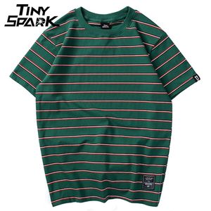 HARAJUKU Stripe T Shirt Men Casual T-shirt krótkie rękawie Summer Hip Hop Tshirt Streetwear Casual Tops Tees Black White zielony 220509
