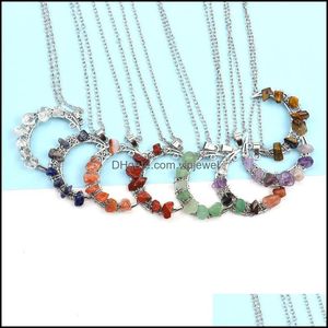 Pendant Necklaces Pendants Jewelry Wire Wrap Moon Necklace Reiki Healing Crystal Tiger Eye Amethyst Aventurines Ch Dhtij