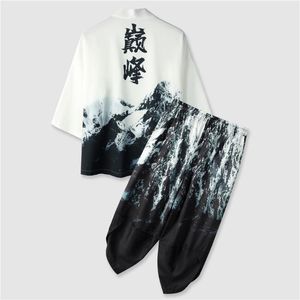 Erkekler Trailtsits Sıradan Erkekler Rastgele Baskı Grafik Kimono Pantolon Tee Olmadan 2022 Street Haori Gevşek Taocu Robe Mens S283MEN