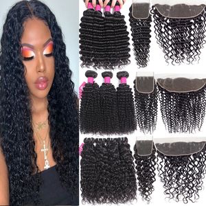 top popular Brazilian Human Hair Bundles with Closure 4X4 Lace Closure or 13X4 Lace Frontal Kinky Curly Deep Wave Loose Straight Body Wave Virgin Human Hair 2023