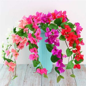 Flores decorativas grinaldas 1pc ramo de bougainvillea com folhas decoração artificial de flores em casa