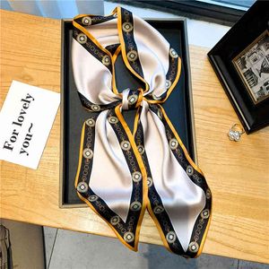 Designer Silk Headbands for Women Luxury Skinny Scarf Hair Bands Bag Wrist Foulard Bandana Female Scarves Accessories 2021