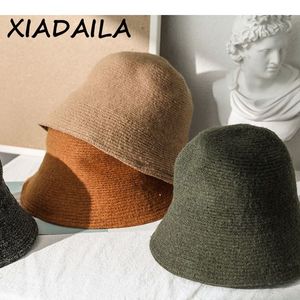 Panama Warm Winter Women's Bucket Hat For Teens Felt Wool Hat For Girl Sautumn och Winter Fashion Fur Black Hip Hop Hat Cap 220506