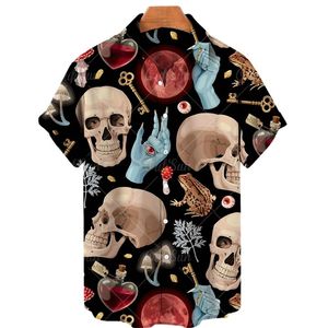Camisa havaiana Homens de verão Camisas de impressão de crânio para homens 3D camisas de moda de moda única fila de colarinho cubano Tops 5xl 220527
