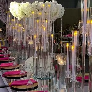 Parti Dekorasyon Toptan 10 kol uzunluğunda köklü Modern Berrak Akrilik Tüp Kasırgası Kristal Mum Tutucular Düğün Masa Centerpieces Candel Sxjun12