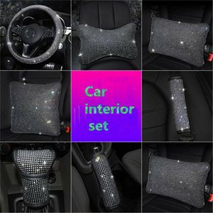 Steering Wheel Covers Universal Car Cover Shiny Rhinestone Diamond Auto Accessories Interior Set Pillow/ Headrest/Handbrake CoverSteering