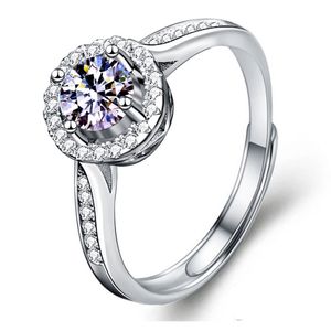 1 Karat Moissanit-Ring für Frauen, solides 925er Silber, rhodiniert, luxuriöser Hochzeitsschmuck mit Zertifikat, Geschenk weiblich