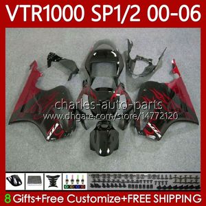 Kropps kit för Honda VTR1000 RTV1000 RC51 00 01 02 03 04 05 06 Kroppsarbeten Röda flammor 123no.40 VTR 1000 SP1 SP2 2000 2001 2002 2003 2004 2005 2006 VTR-1000 2000-2006 FAIRING