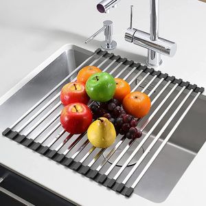 Foldable Dish Drying Rack Stainless Drainer above Sink Storage Organizer Tray Kitchen Accessories organizador de cocina CX220413