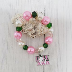 Perlenstränge, handgefertigt, elastisch, griechische Schwesternschaft, rosa, grüner Buchstabe, individuelles Armband, femininer Modeschmuck, Kent22