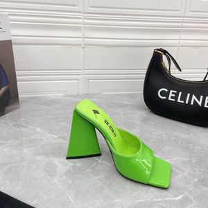 The Attico Green Devon Heeled Sandals slippers patent leather chunky mules high heels shoes slip on slides open toes shoe women luxury designers factory footwear