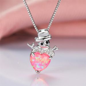 Pendant Necklaces Cute Female Small Heart Necklace Classic Silver Color Chain For Women Crystal Blue Pink Opal Wedding NecklacePendant