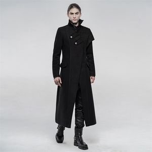 Punkrave Men S Punk Woolen Long Plat Style Mundur Wojskowy Przystojny Asymetryczny ramię zima Keep Codzienna kurtka LJ201106