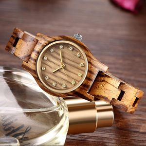 Orologi da polso Reloj Femenino Design Orologio in legno da donna Piccolo puntatore in oro Antico lusso femminile Fascia snella Lady Gift Drop