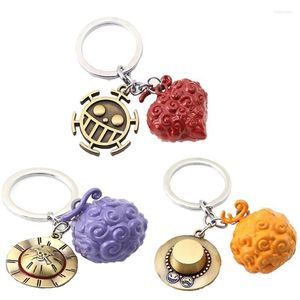 Keychains One Piece Keychain Devil Fruit Ace Luffy Law Hat Key Holder Chaveiro Pendant Chain Metal Jewelry Gift Charmskeychains Fier22