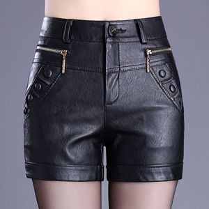 Plus Size 4XL Leather Shorts Women Autumn Winter PU Sexy Straight Slim High Waist Short Femme W220322
