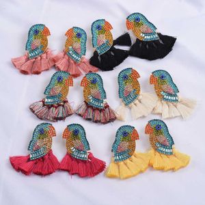 Crystal Parrot Bird Drop Earrings Luxury Design Tassel Studs for Women Full Rhinestone Fashion Statement Exaggerated Dangle Earring Gifts