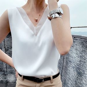 WYBLZ Women's Black White Blouses Summer Elegant Tunic Vest Vintage Office Oversized Satin Silk Blouse Chiffon Tops Shirt Femme 220318