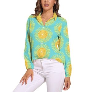 Kvinnors blusar skjortor abstrakt soltryck Löst blus solsken mönster streetwear överdimensionerad kvinna långärmad retro skjorta Autumn grafik
